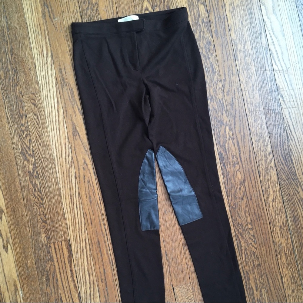 Michael Kors brown stretch riding pants leggings faux leather knee patches xs